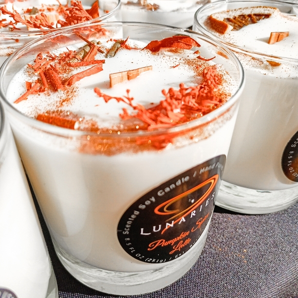 Pumpkin Spice Latte Soy Wax Candle w/ Wood Wick and Botanicals - Picture 3 of 12